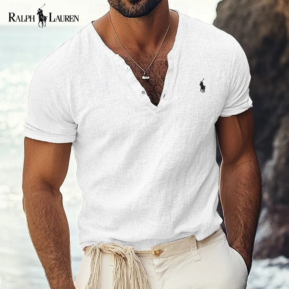 Rаlрh Lаurеn - Azure Coast Linen-Cotton V-Neck Shirt