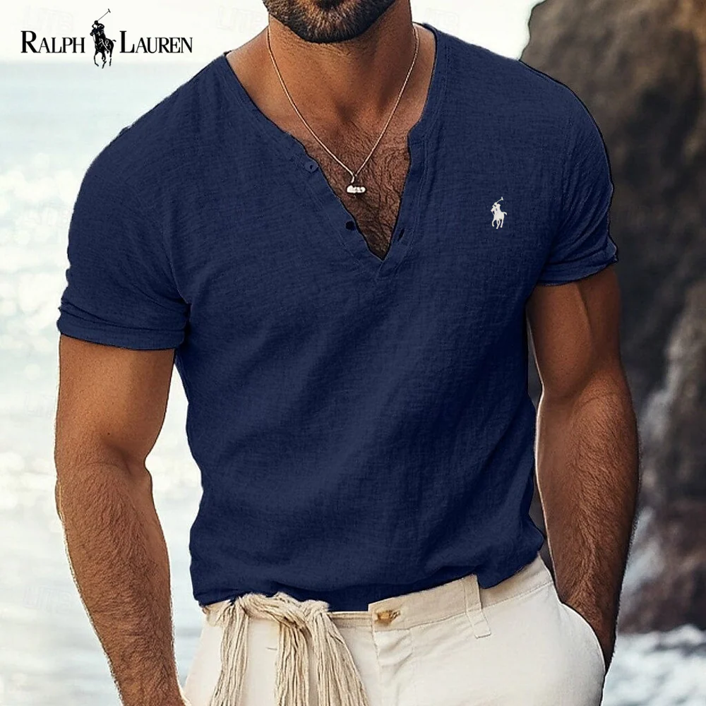Rаlрh Lаurеn - Azure Coast Linen-Cotton V-Neck Shirt